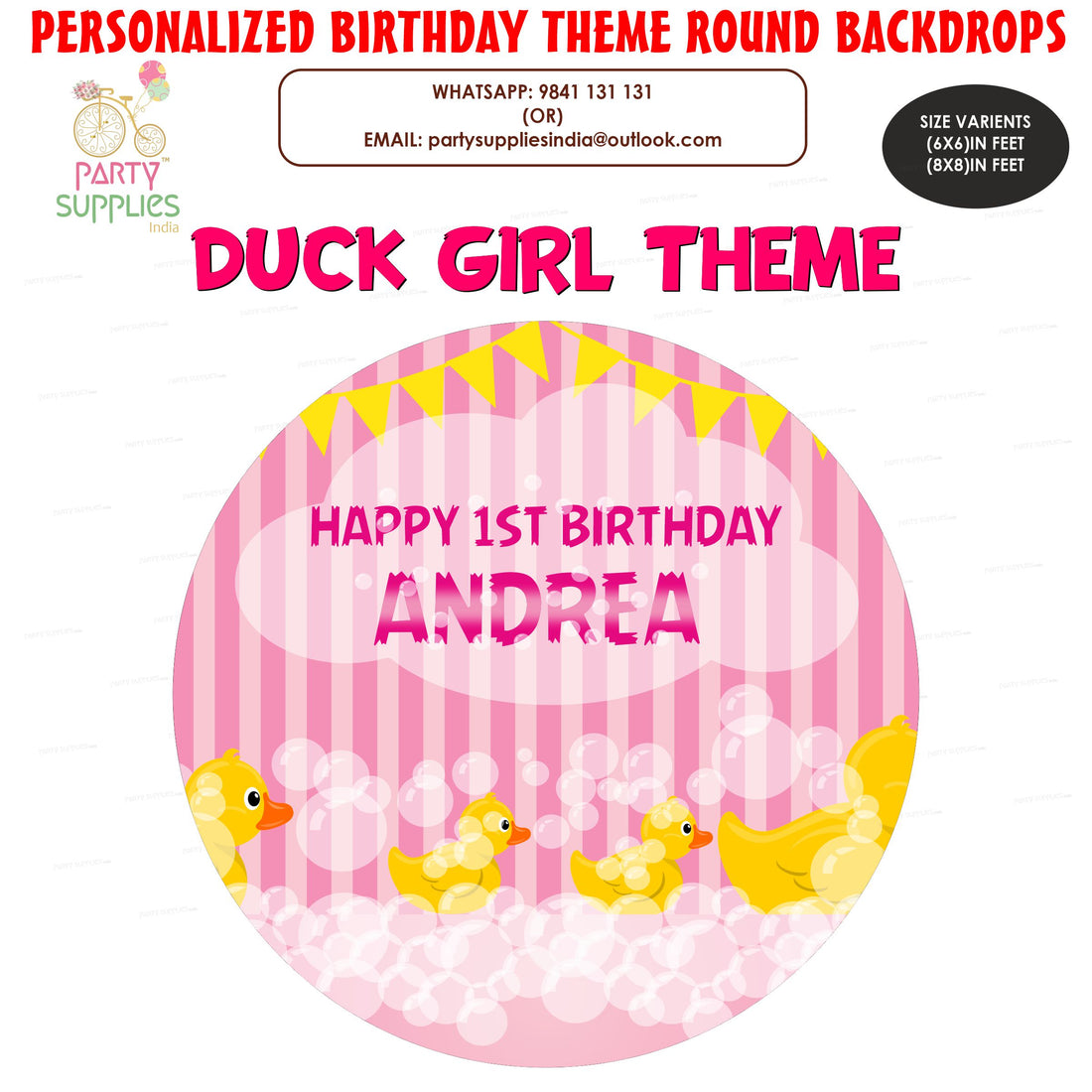Duck Theme Girl With Name Round Backdrop