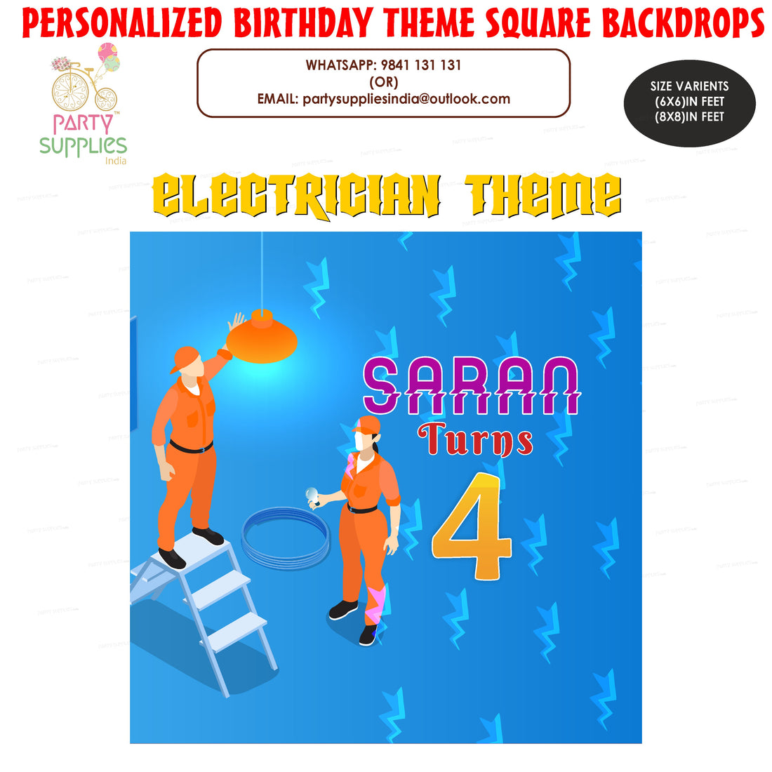 Electrician Theme Square Backdrop