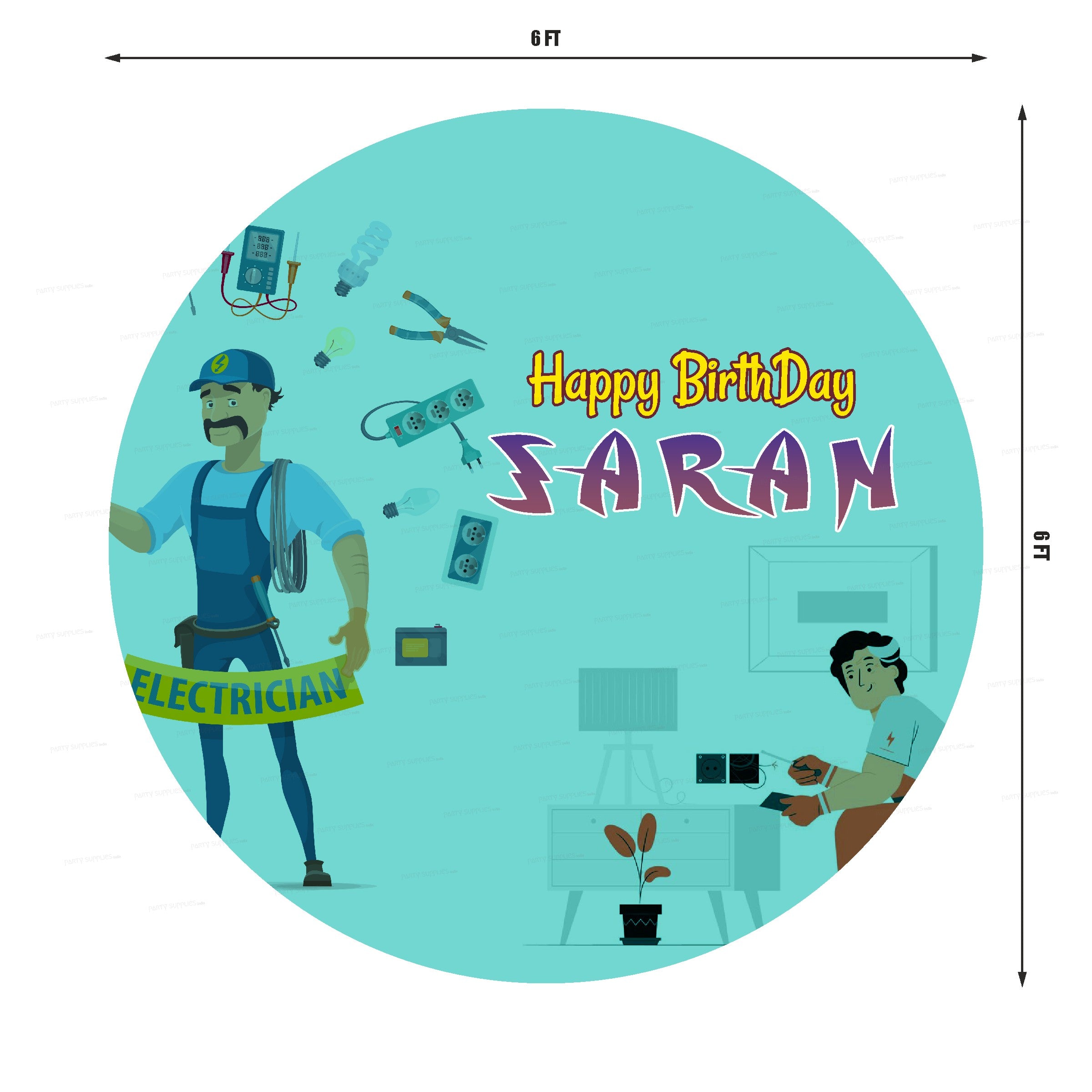 Electrician Theme Personalized Round Backdrop