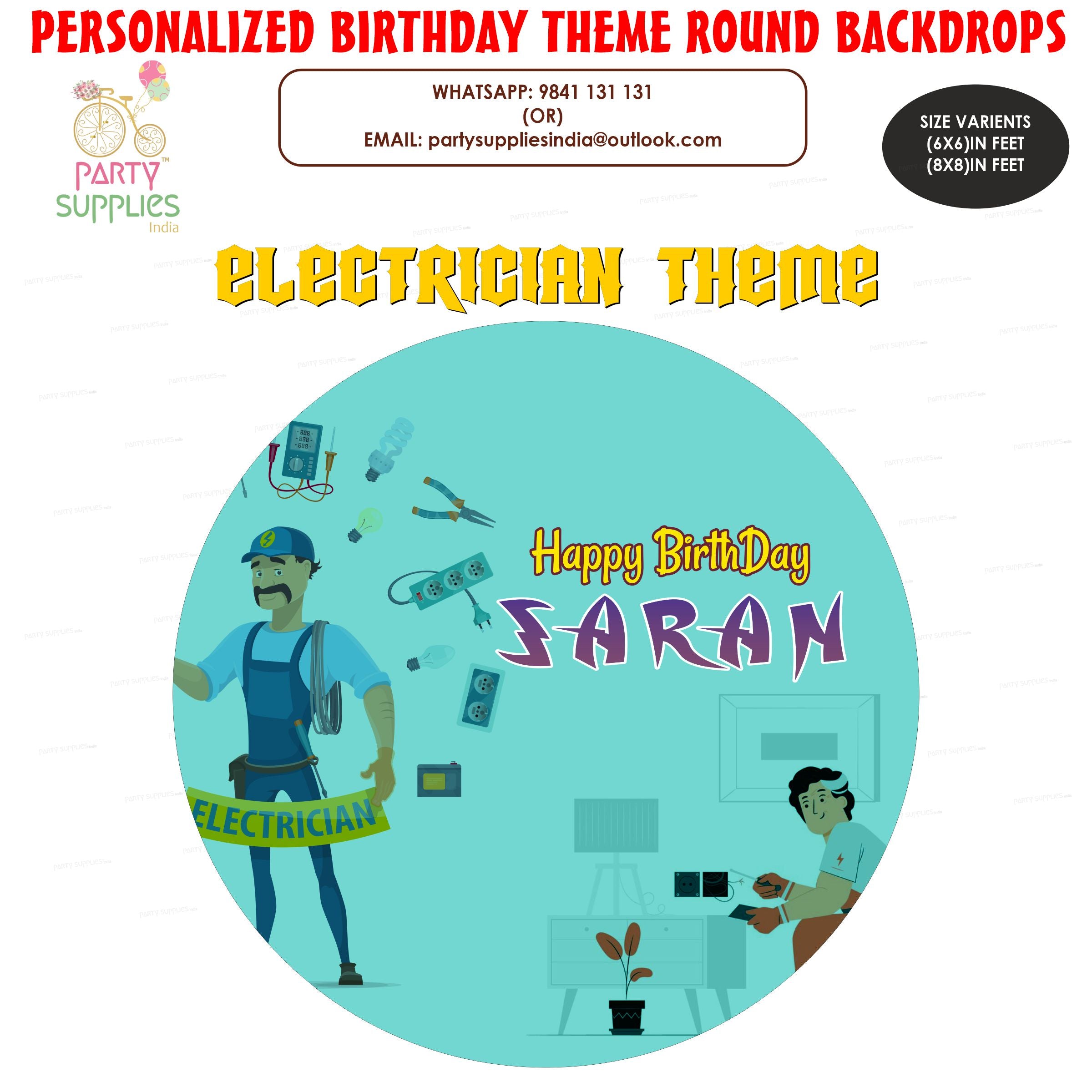 Electrician Theme Personalized Round Backdrop