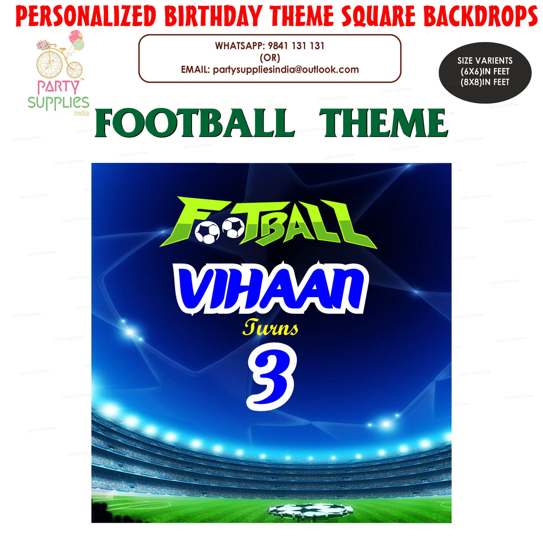 PSI Football Theme Personalized  Square Backdrop