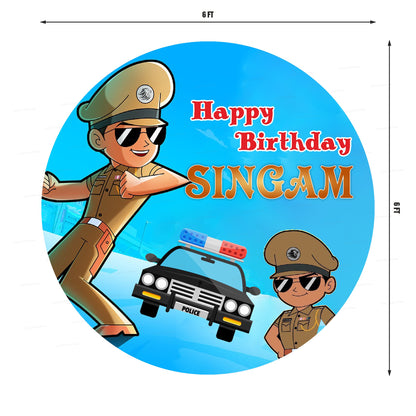 Little Singham Theme Customized Round Backdrop - image 2 of 4 | Party Supplies India