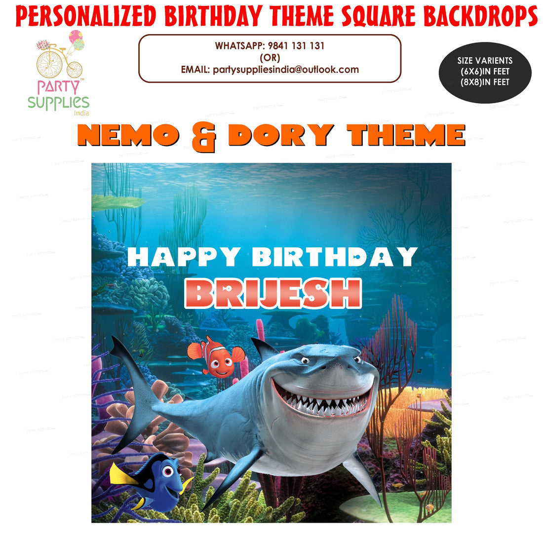 Nemo and Dory Theme Customized Square Backdrop
