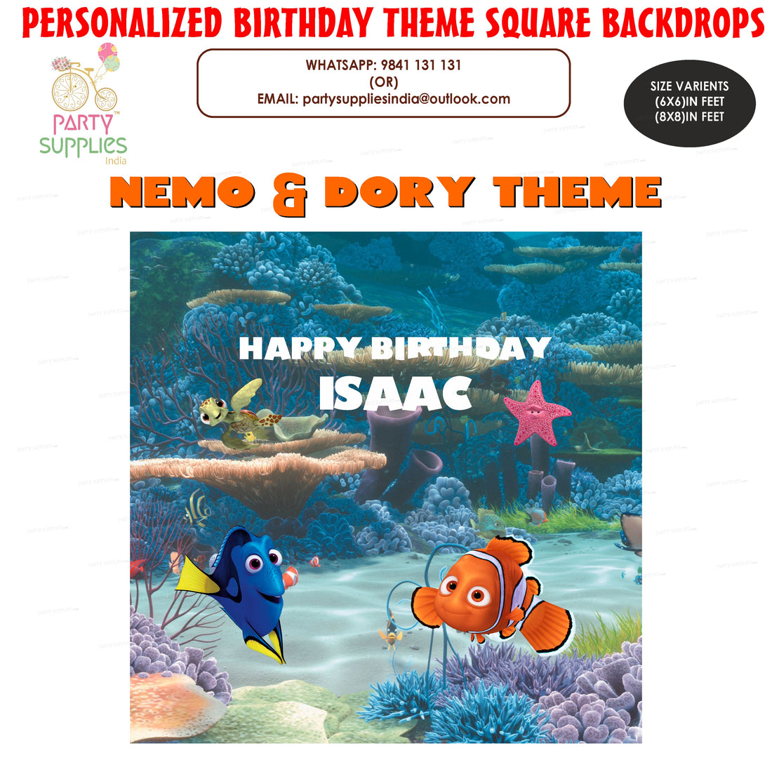 Nemo and Dory Theme Personalized Square Backdrop