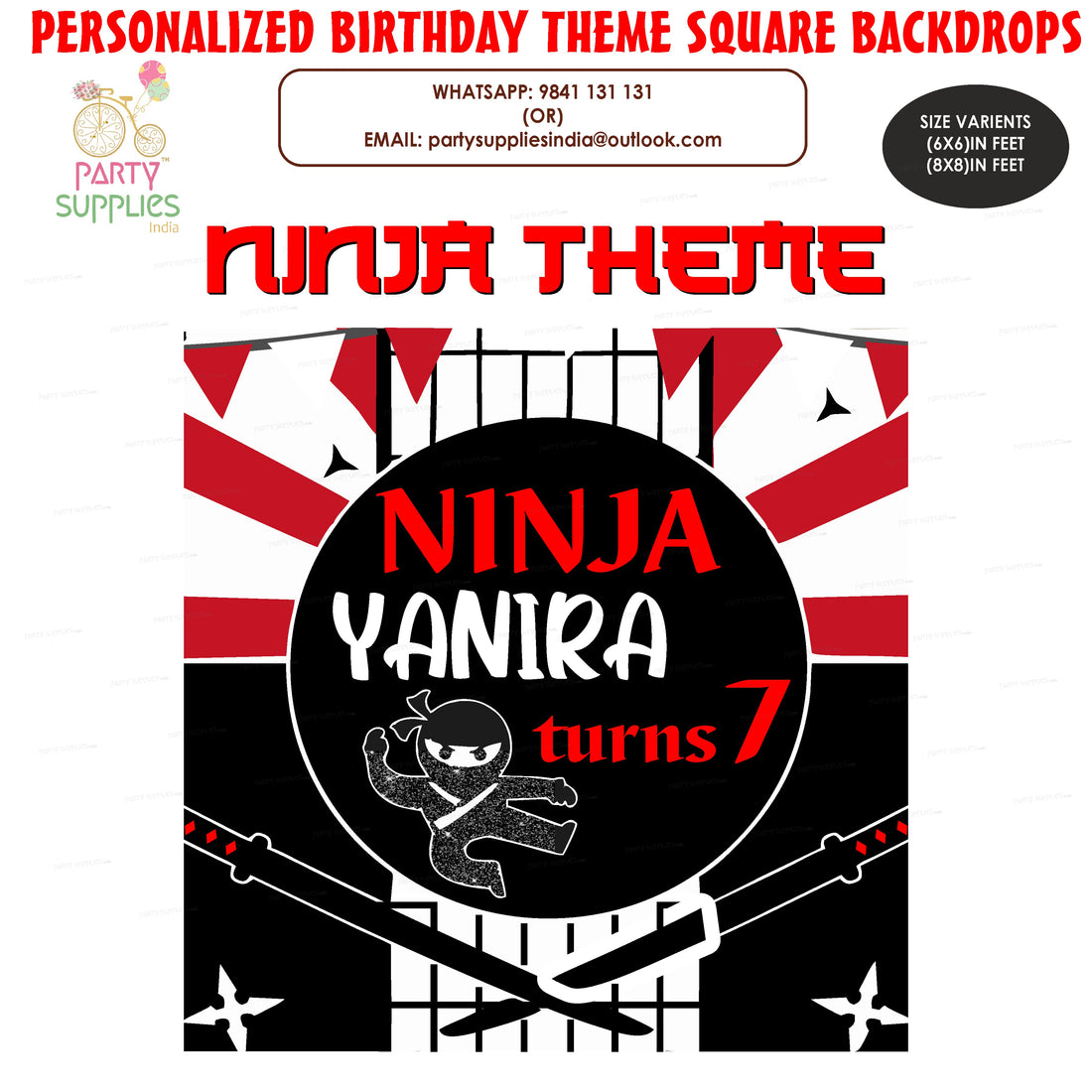 Ninja Theme Personalized Square Backdrop