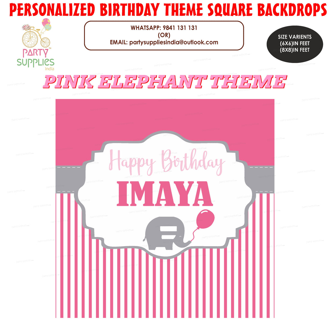 Pink Elephant Theme Square Backdrop