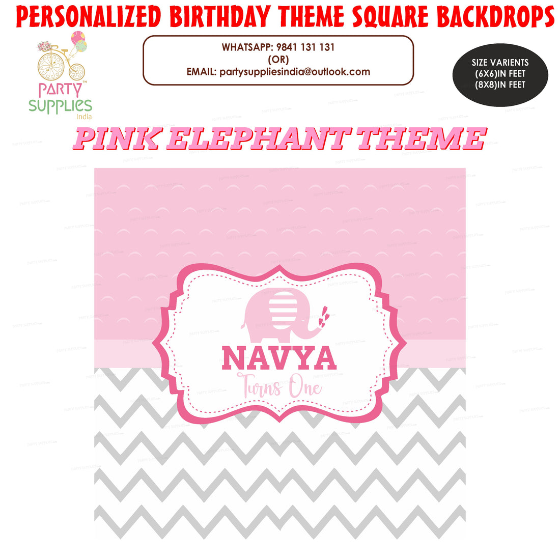Pink Elephant Theme Customized Square Backdrop