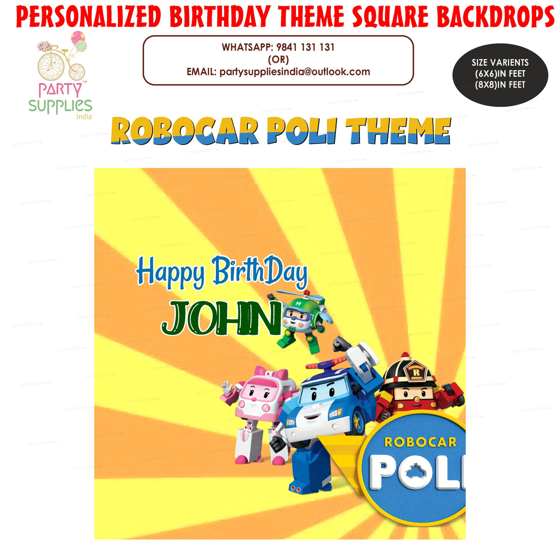 PSI Robo Poli Theme Personalized Square Backdrop