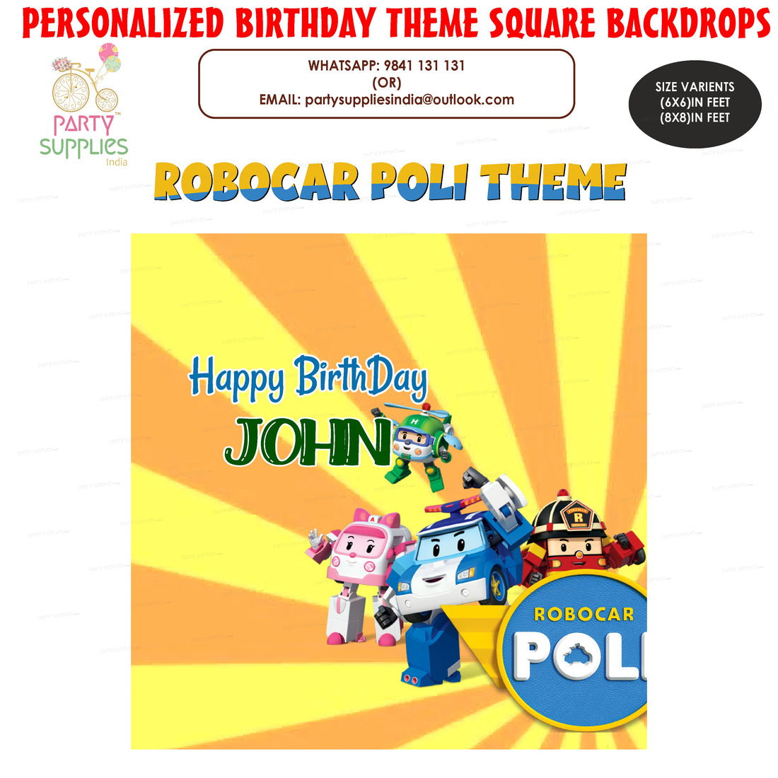Robo Poli Theme Personalized Square Backdrop