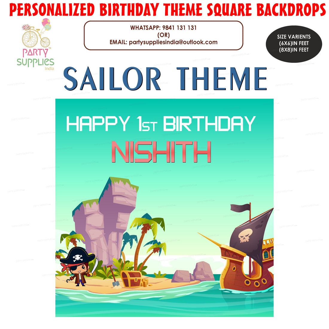PSI Sailor Theme Classic Square Backdrop