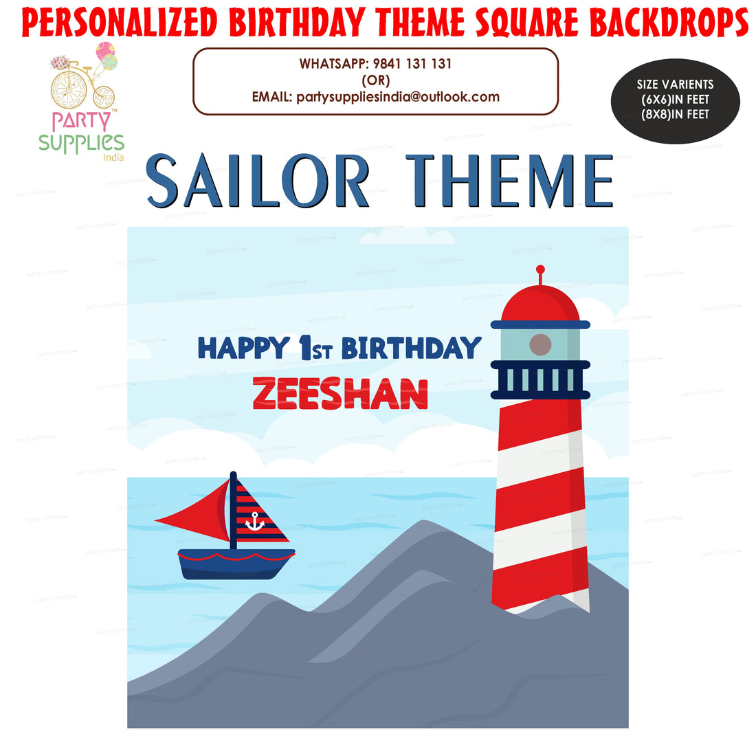 Sailor Theme Premium Square Backdrop
