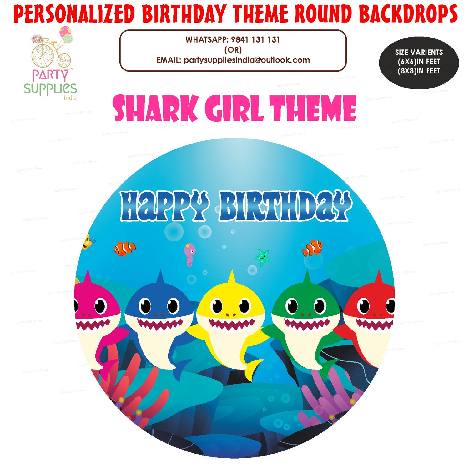 Shark Girl Personalized Round Backdrop - image 1 of 4 | Party Supplies India