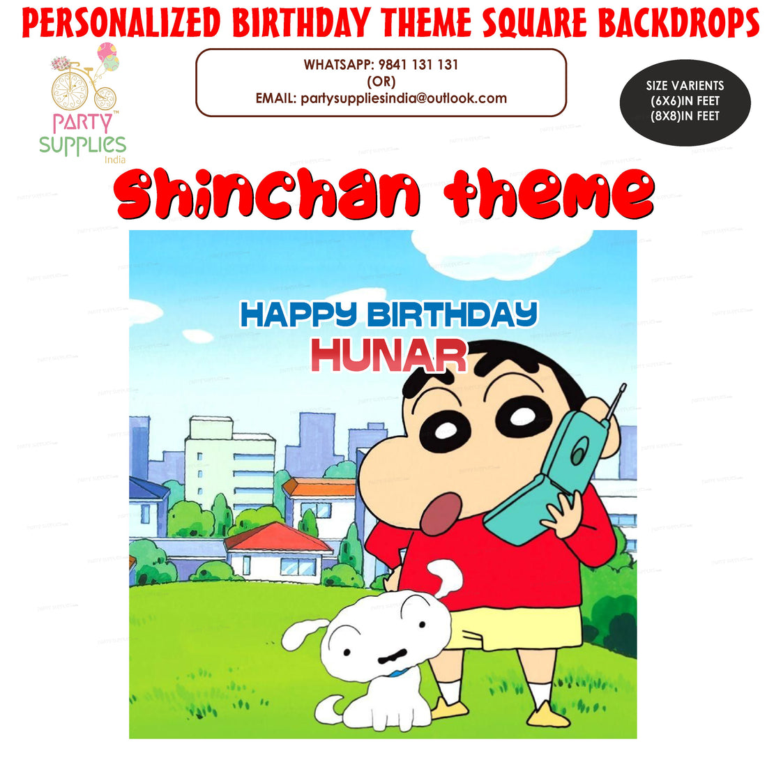 Shinchan Theme Personalized Square Backdrop