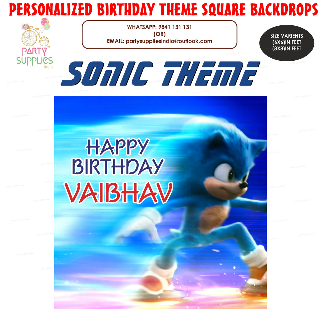 PSI Sonic the Hedgehog Theme Customized Square Backdrop