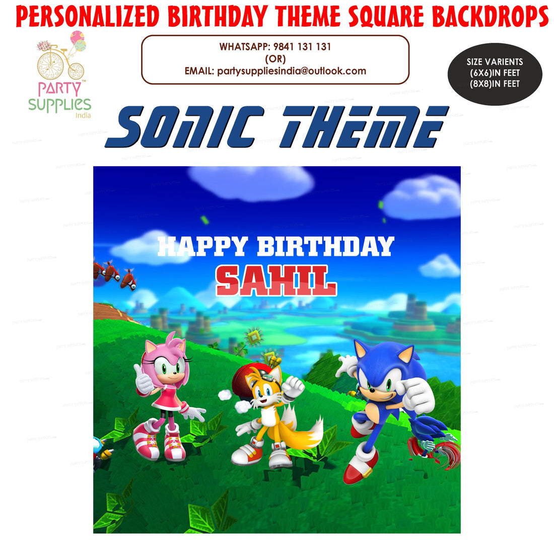 PSI Sonic the Hedgehog Theme Personalized Square Backdrop