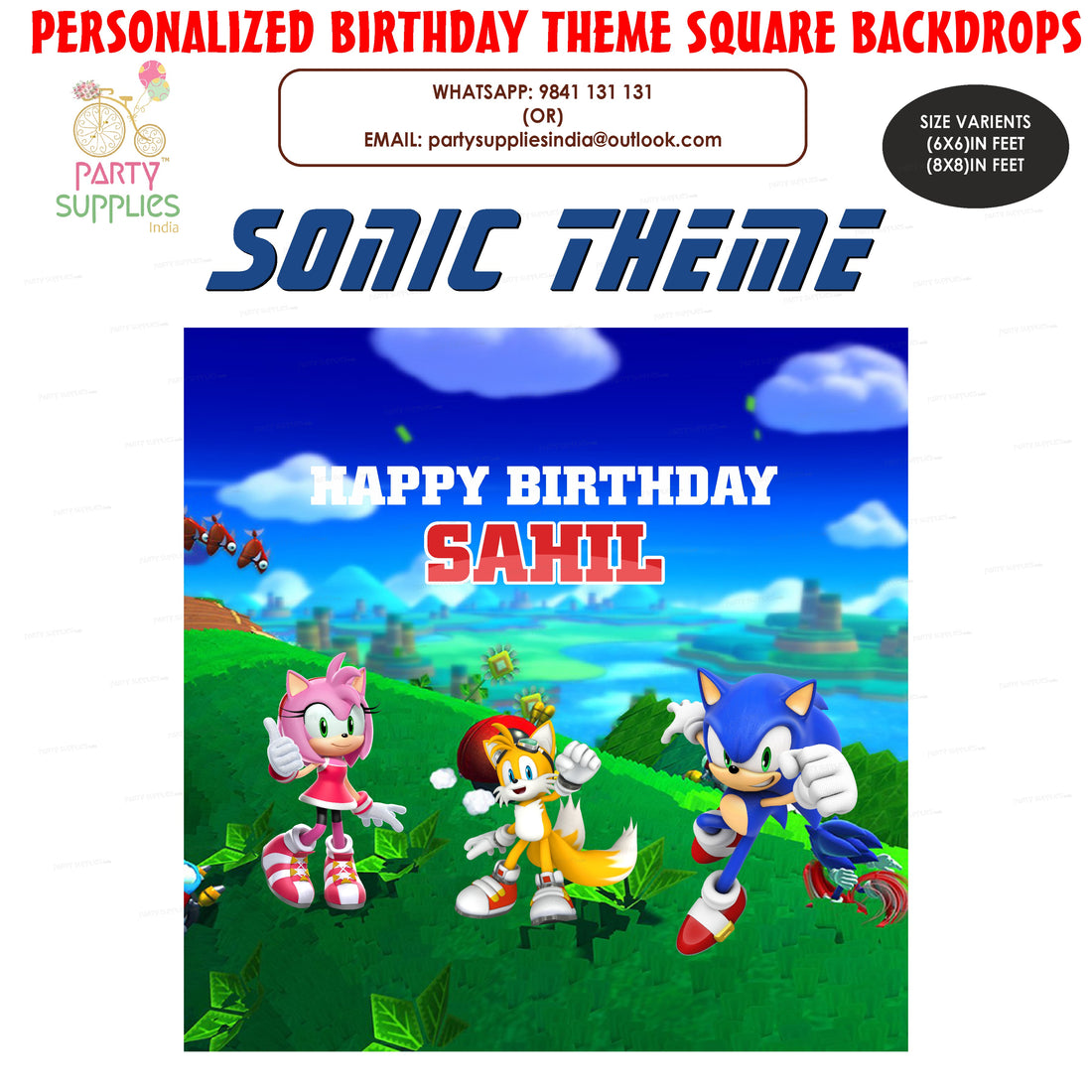 Sonic the Hedgehog Theme Personalized Square Backdrop