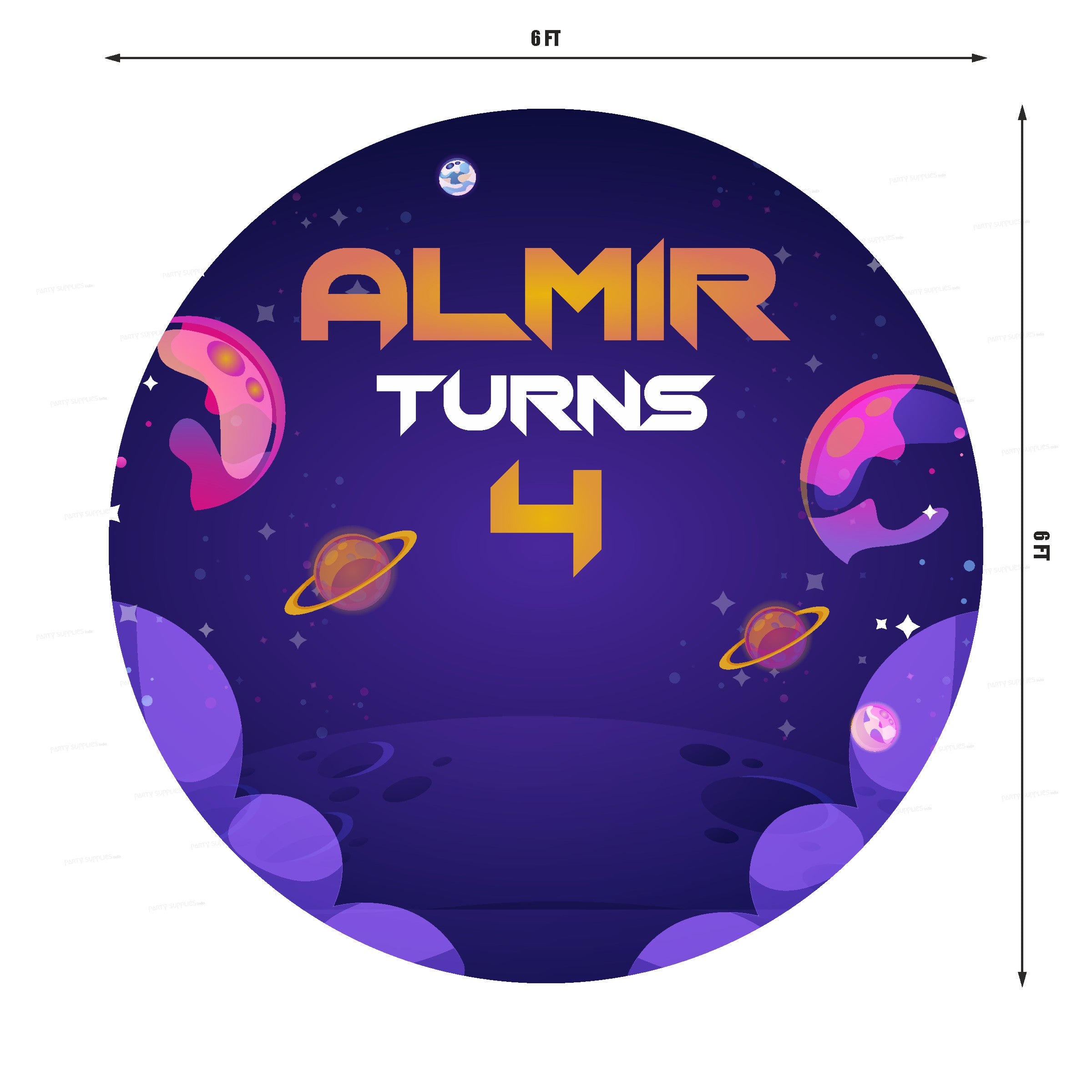 Space Theme Personalized Round Backdrop