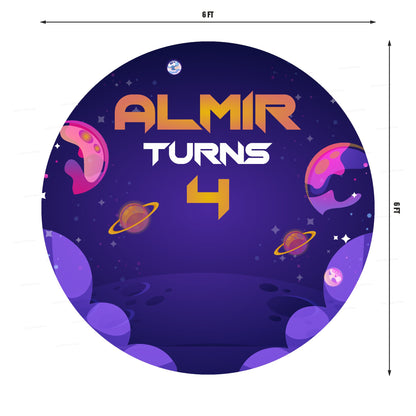 Space Theme Personalized Round Backdrop
