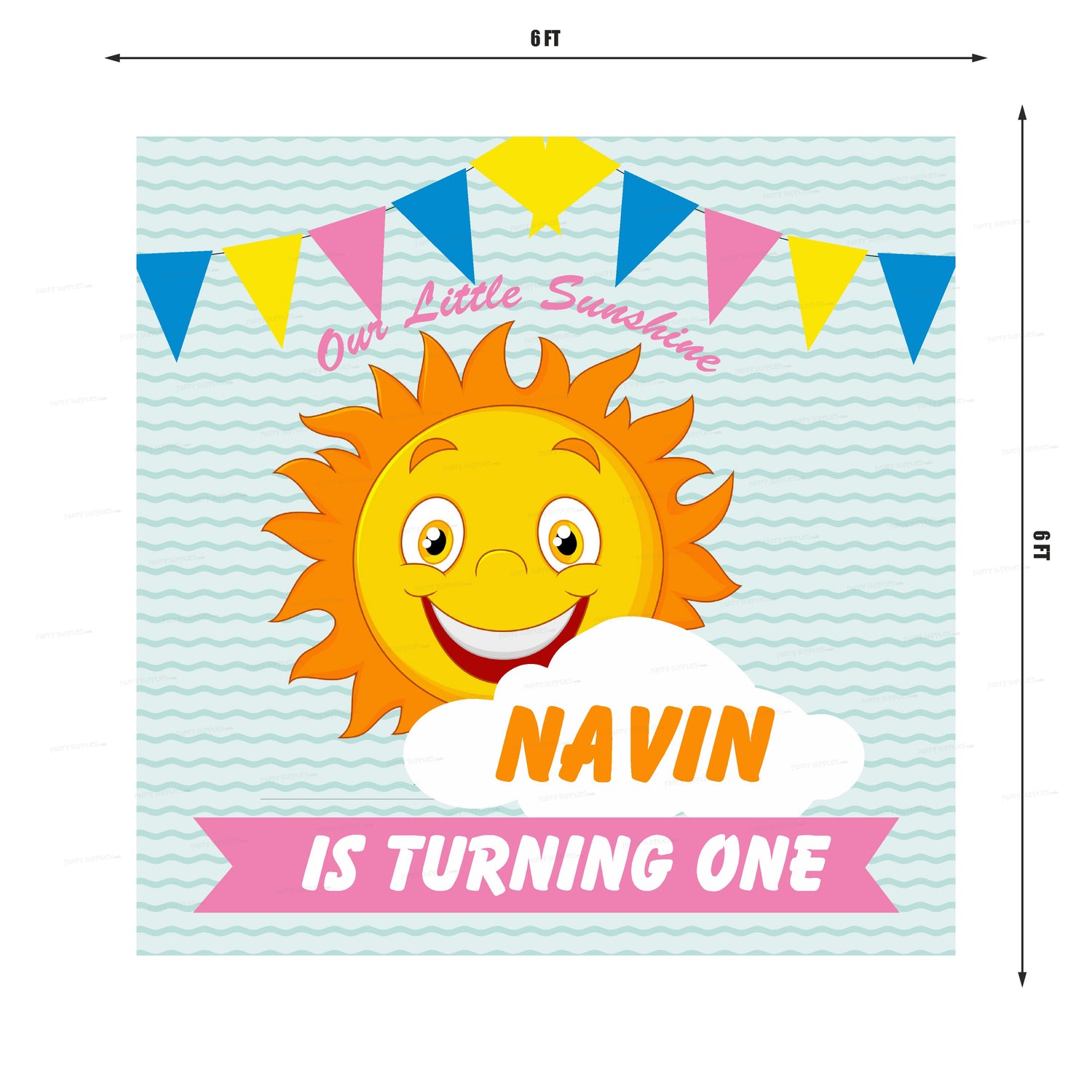 Sunshine Theme Boy Personalized with Name Square Backdrop - image 2 of 3 | Party Supplies India