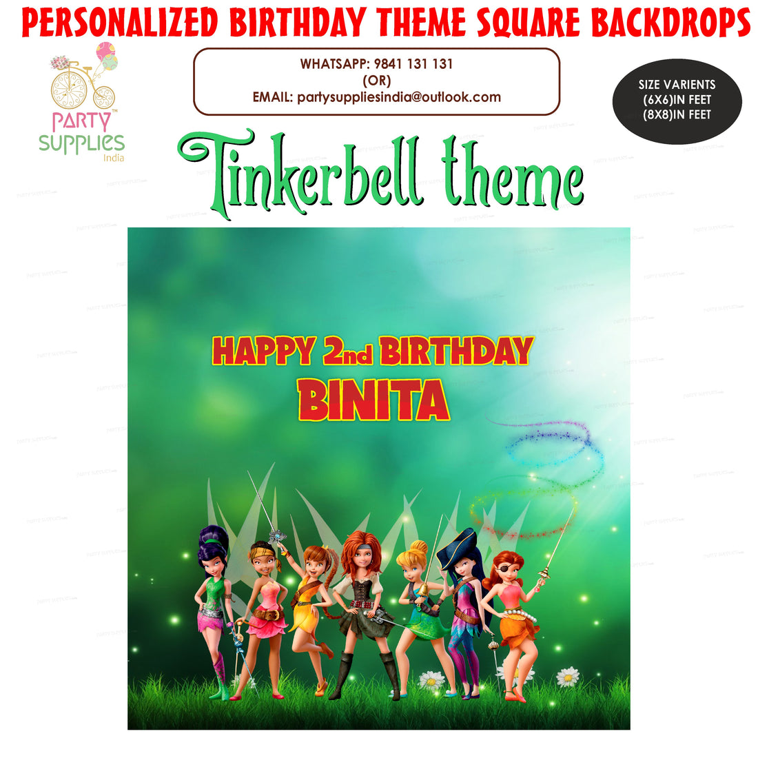 Tinker Bell Theme Premium Square Backdrop