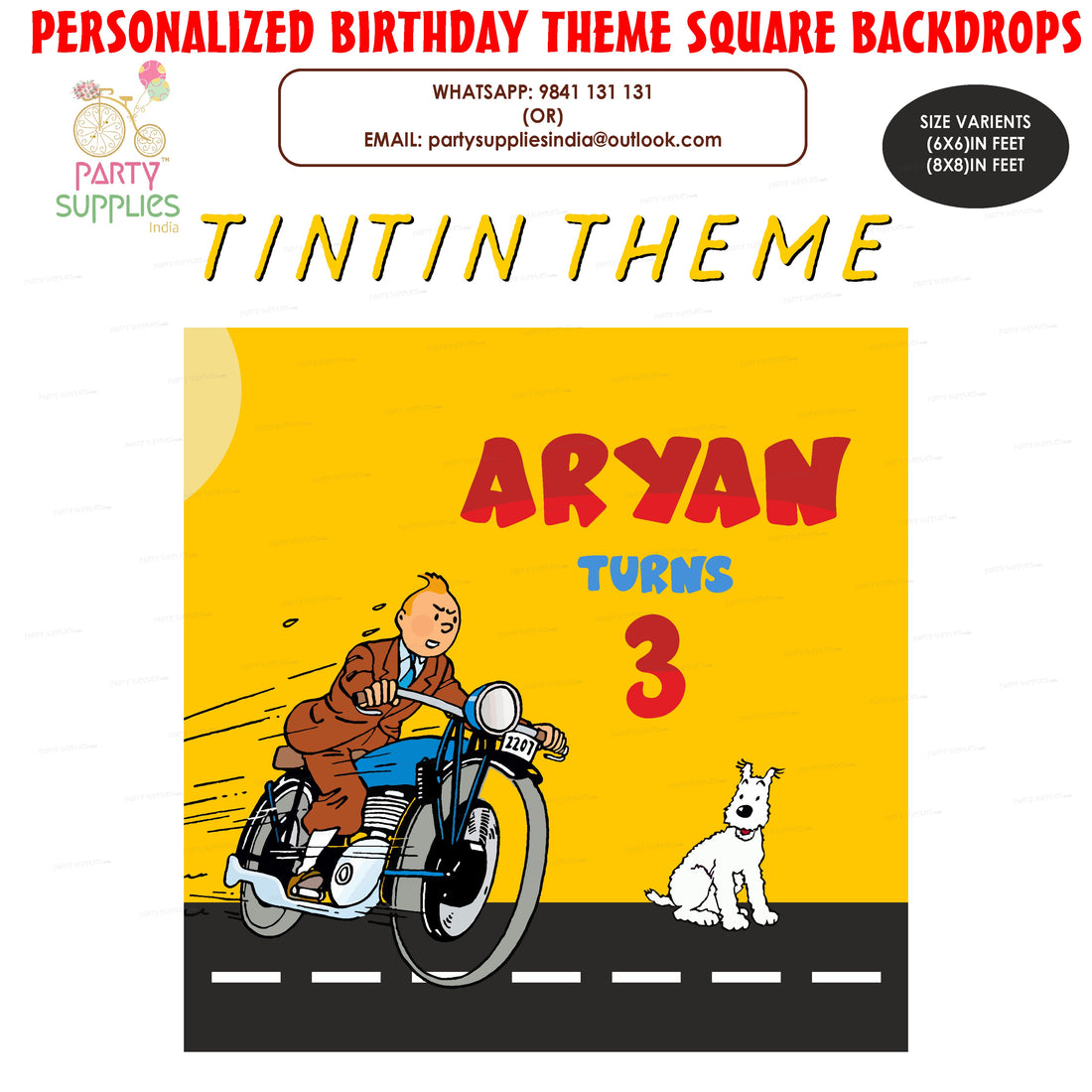 PSI Tintin Theme Personalized Square Backdrop