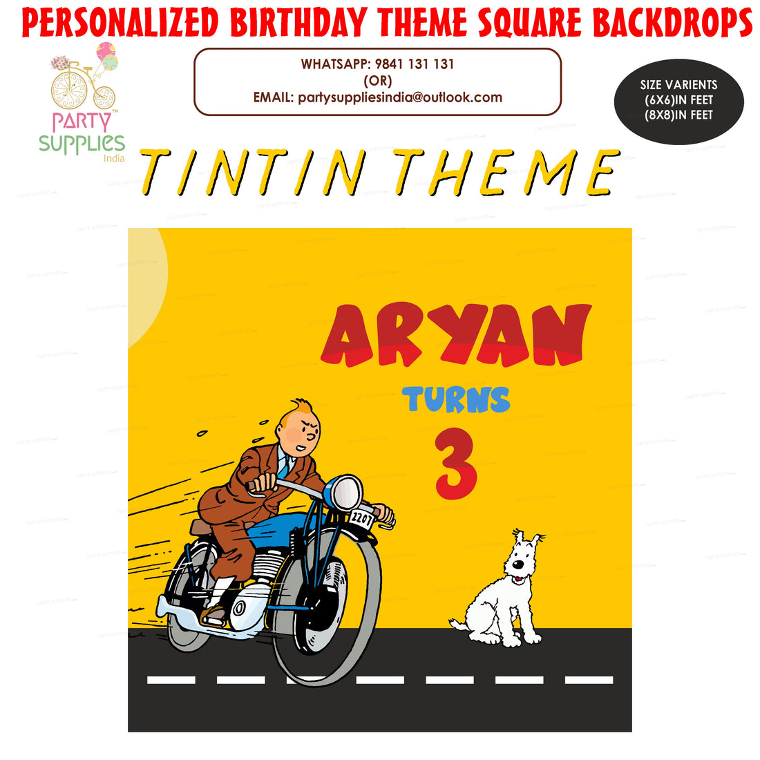Tintin Theme Personalized Square Backdrop