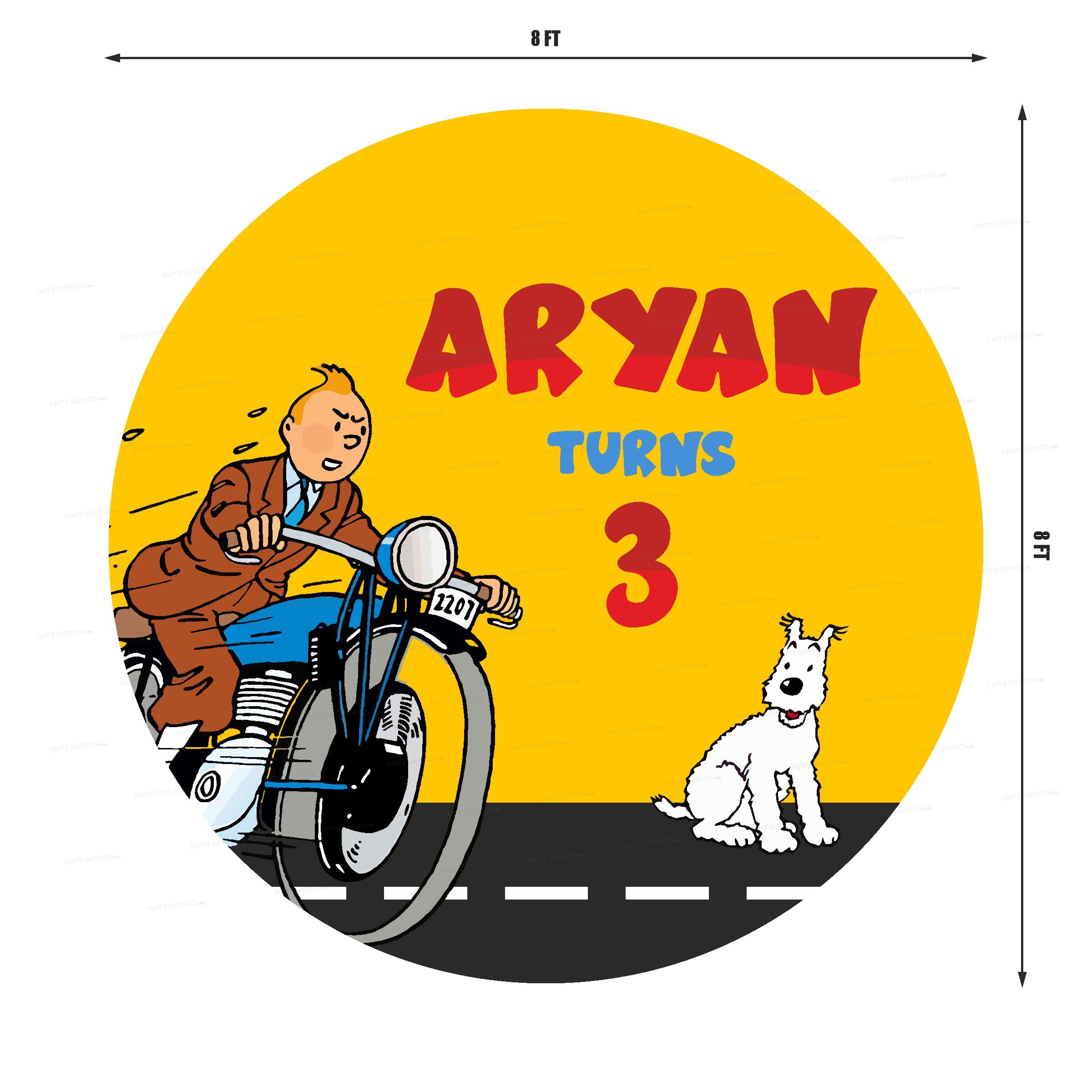 Tintin Theme Personalized Round Backdrop