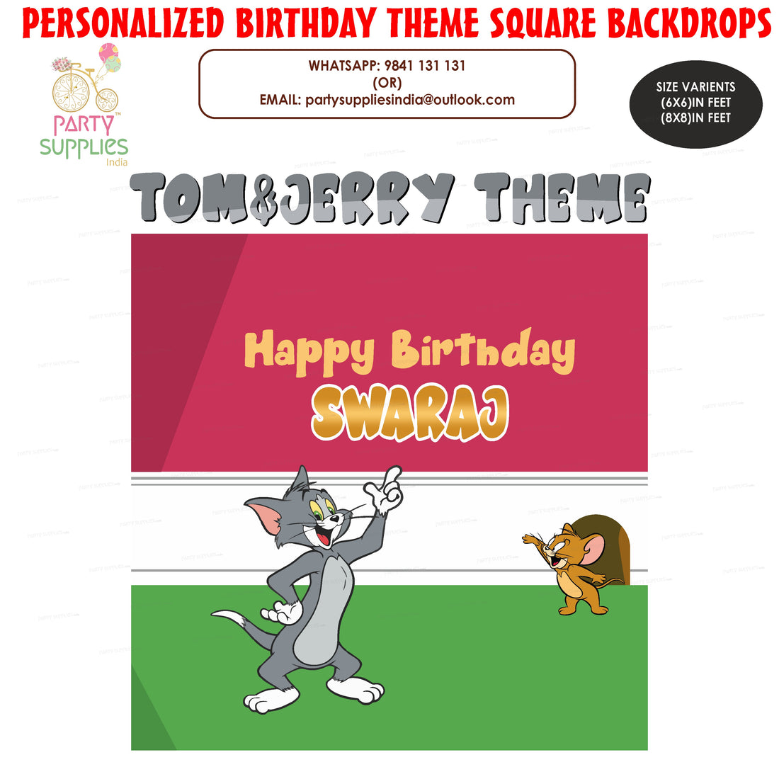 PSI Tom &amp; Jerry Theme Customized Square Backdrop