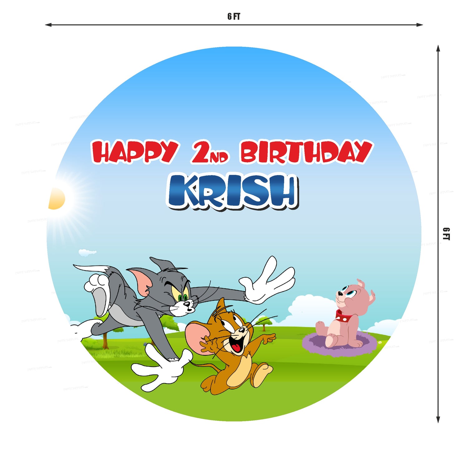 Tom &amp; Jerry Theme Personalized Round Backdrop - image 2 of 4 | Party Supplies India