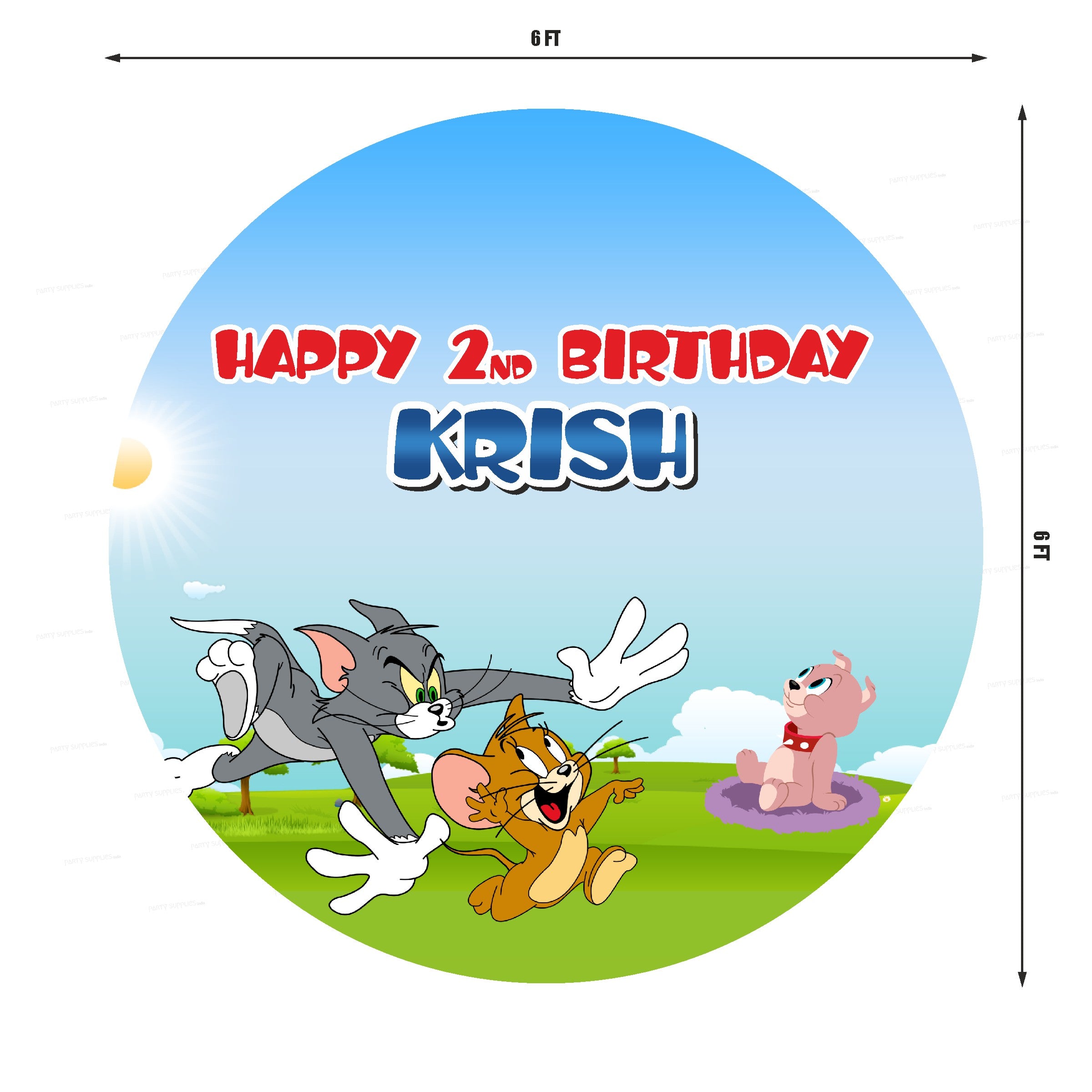 Tom &amp; Jerry Theme Personalized Round Backdrop - image 2 of 4 | Party Supplies India