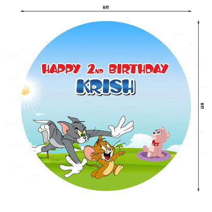 Tom &amp; Jerry Theme Personalized Round Backdrop - image 3 of 4 | Party Supplies India