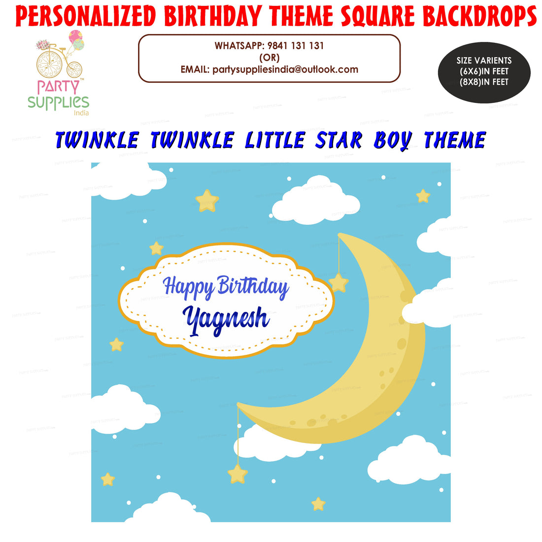 PSI Twinkle Twinkle Little Star Boy Theme Customized Square Backdrop