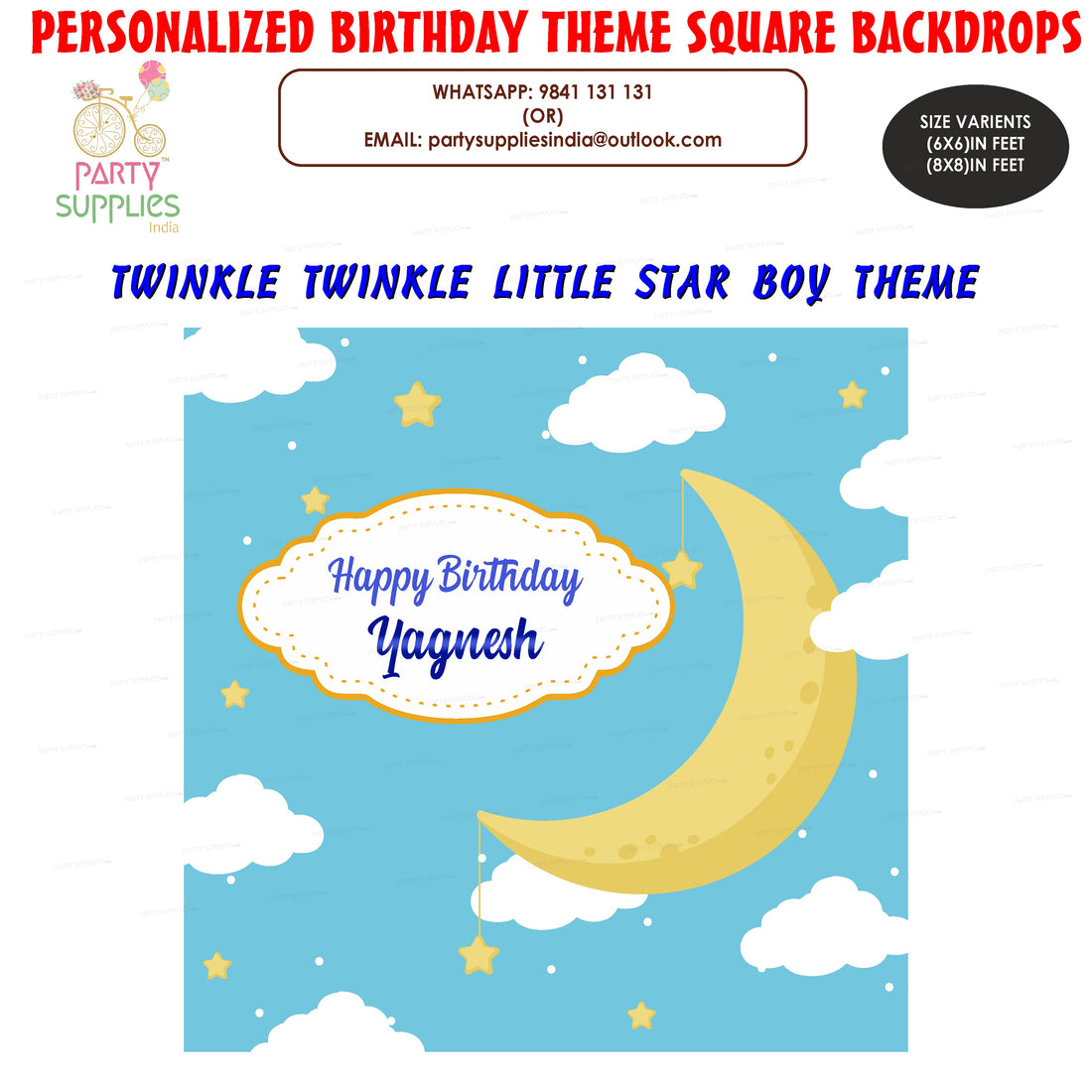 Twinkle Twinkle Little Star Boy Theme Customized Square Backdrop