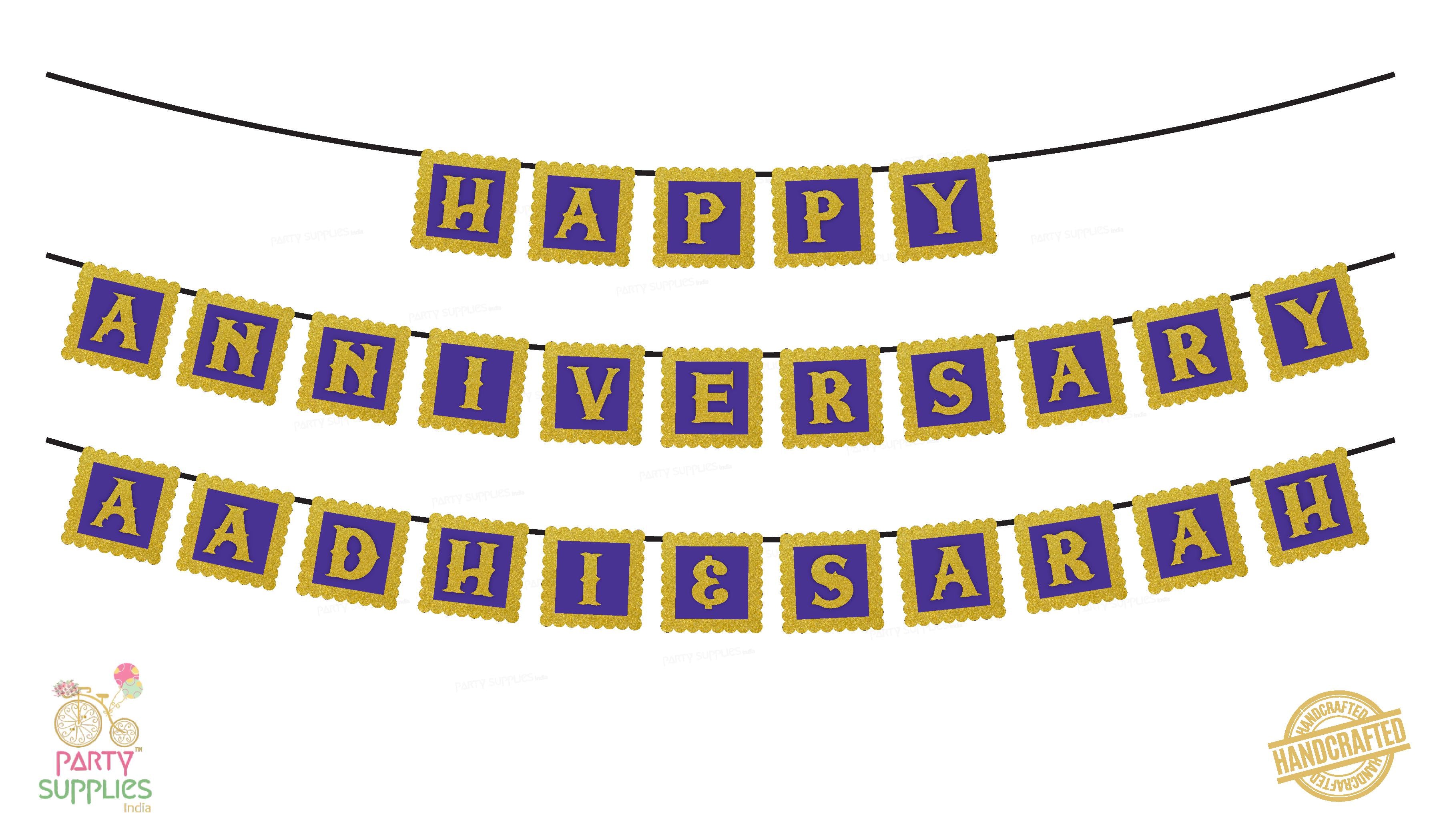 Hand Crafted Violet with Gold Happy Anniversary Bunting