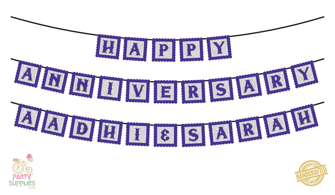 Hand Crafted Silver with Violet Happy Anniversary Bunting