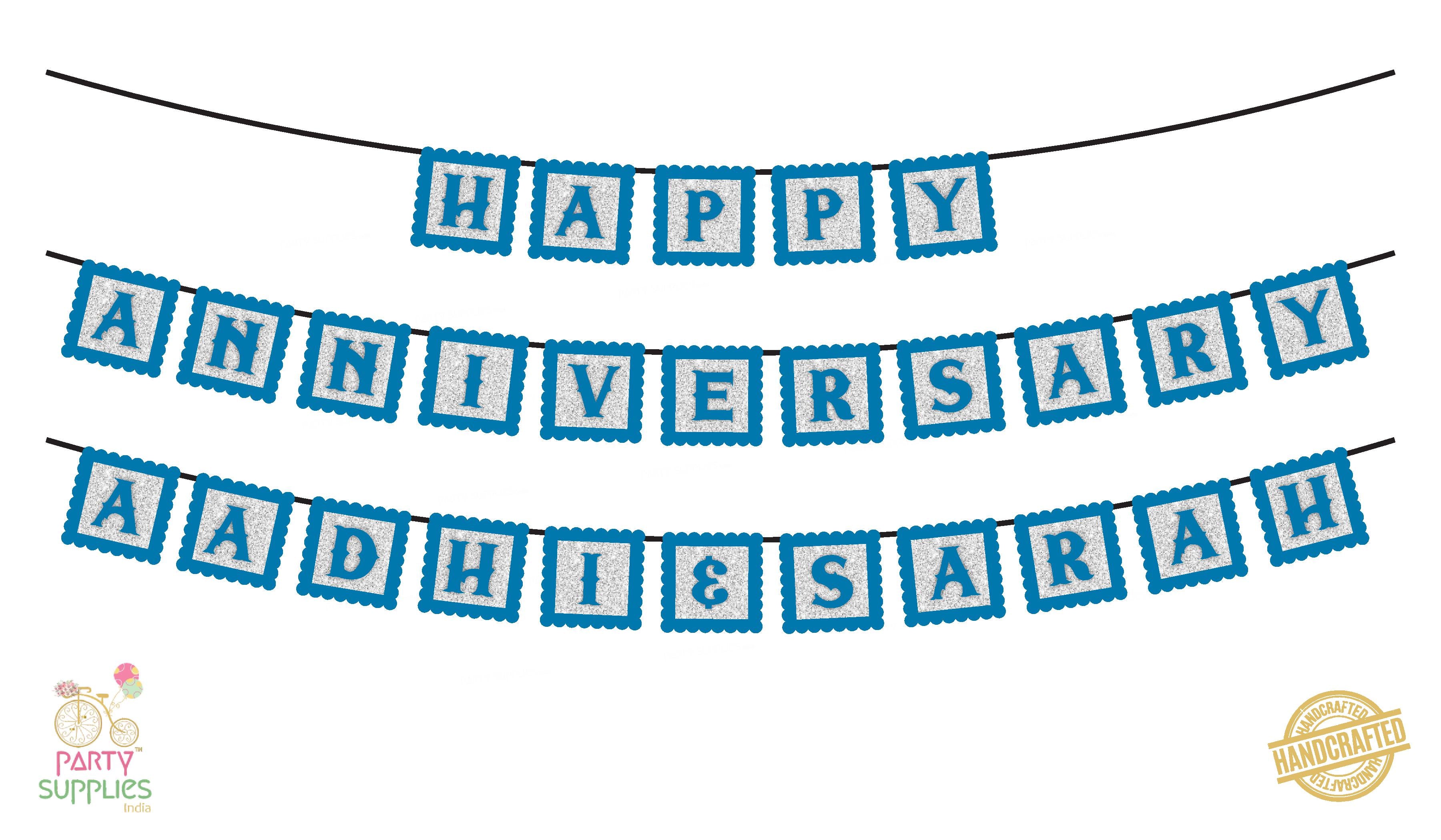 Hand Crafted Silver with Sky Blue Happy Anniversary Bunting