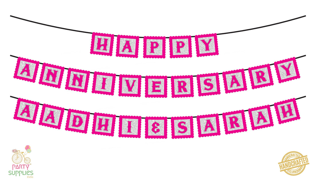 Hand Crafted Silver with Pink Happy Anniversary Bunting