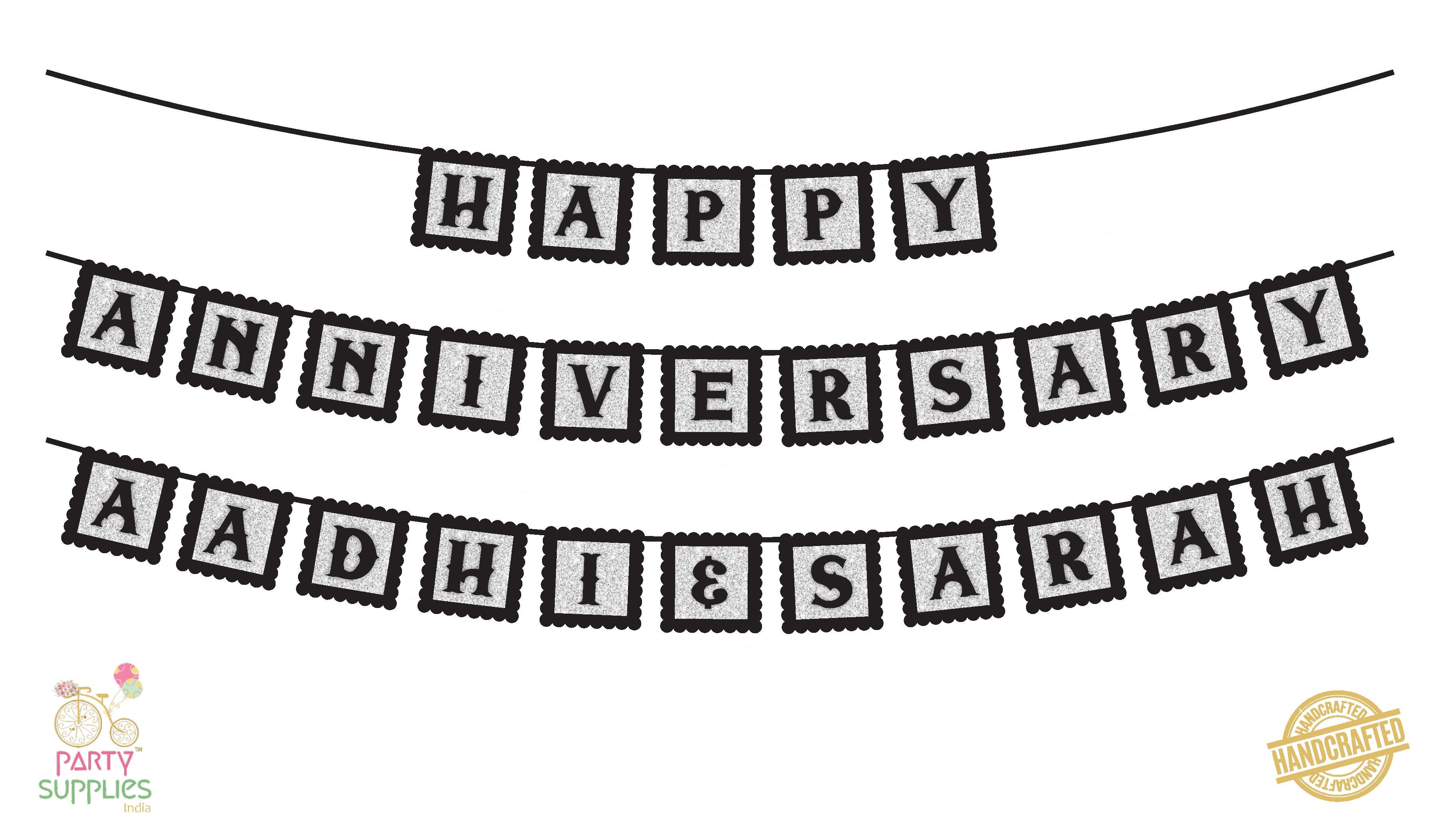 Hand Crafted Silver with Black Happy Anniversary Bunting