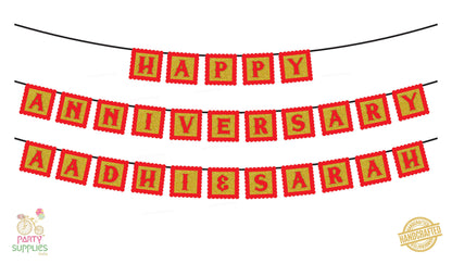Hand Crafted Gold with Red Happy Anniversary Bunting