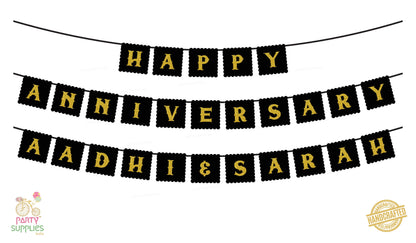 Hand Crafted Black with Gold Happy Anniversary Bunting
