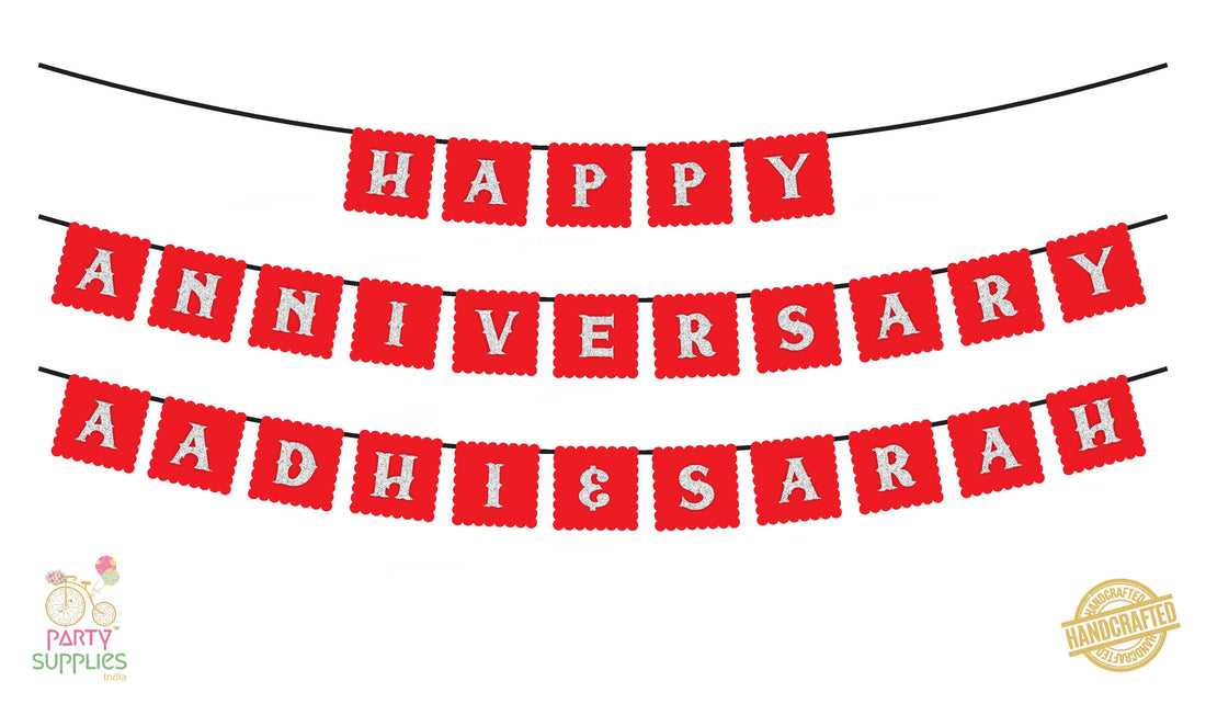 Hand Crafted Red with Silver Happy Anniversary Bunting