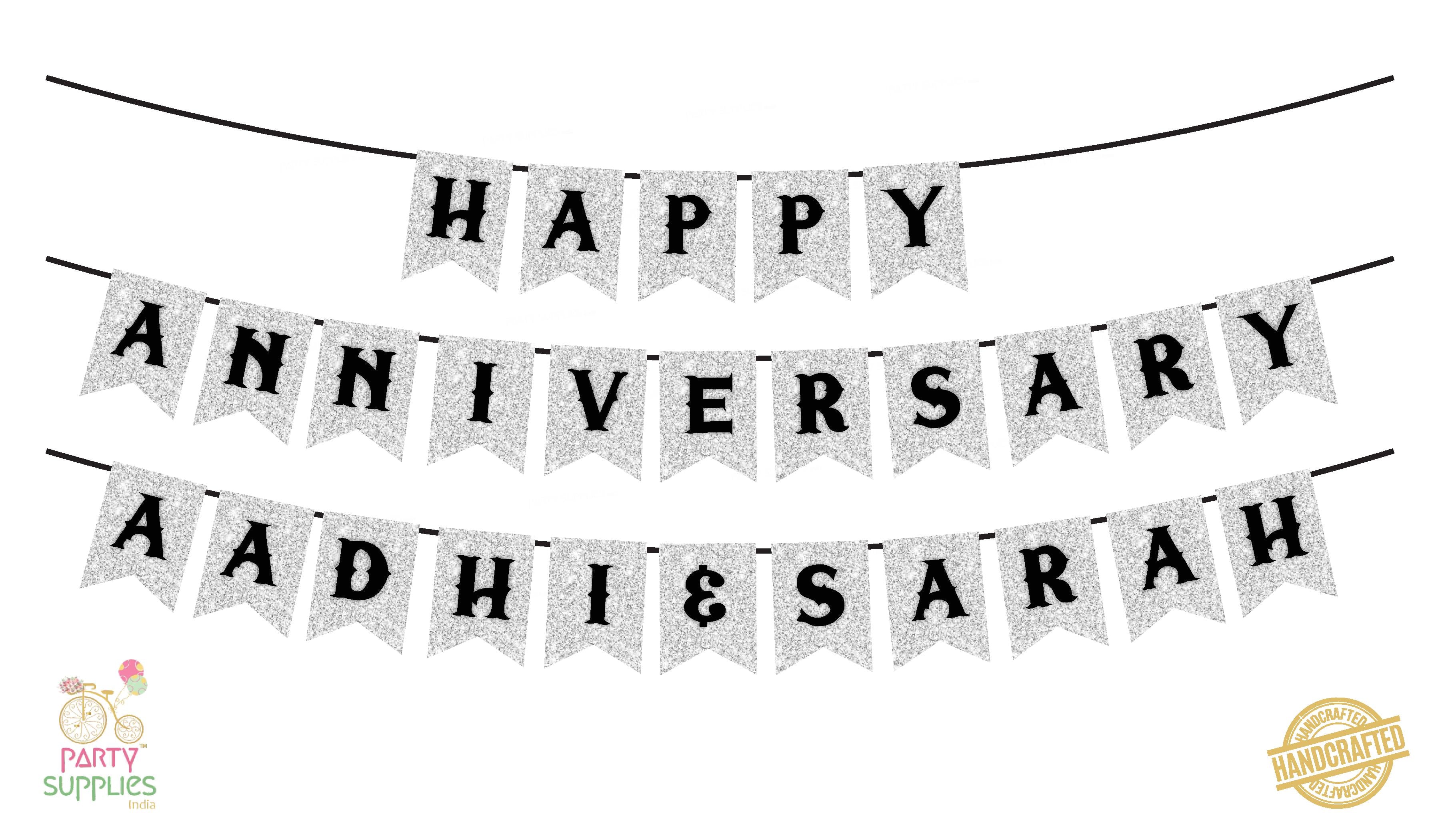 Hand Crafted Silver with Black Happy Anniversary Bunting