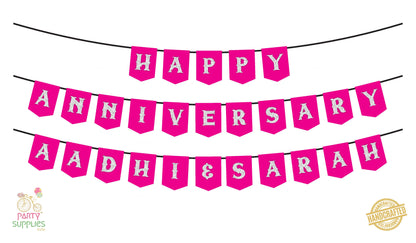 Hand Crafted Pink with Silver Happy Anniversary Bunting