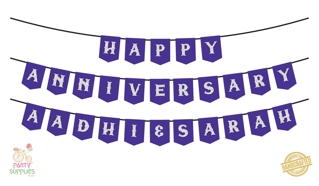 Hand Crafted Violet with Silver Happy Anniversary Bunting