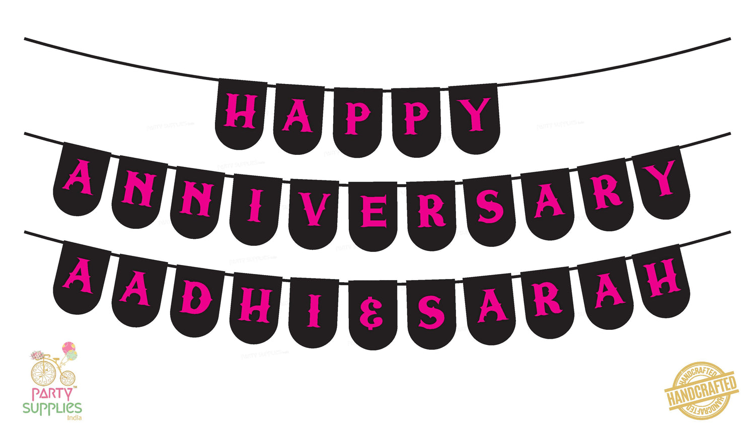Hand Crafted Black with Pink Happy Anniversary Bunting