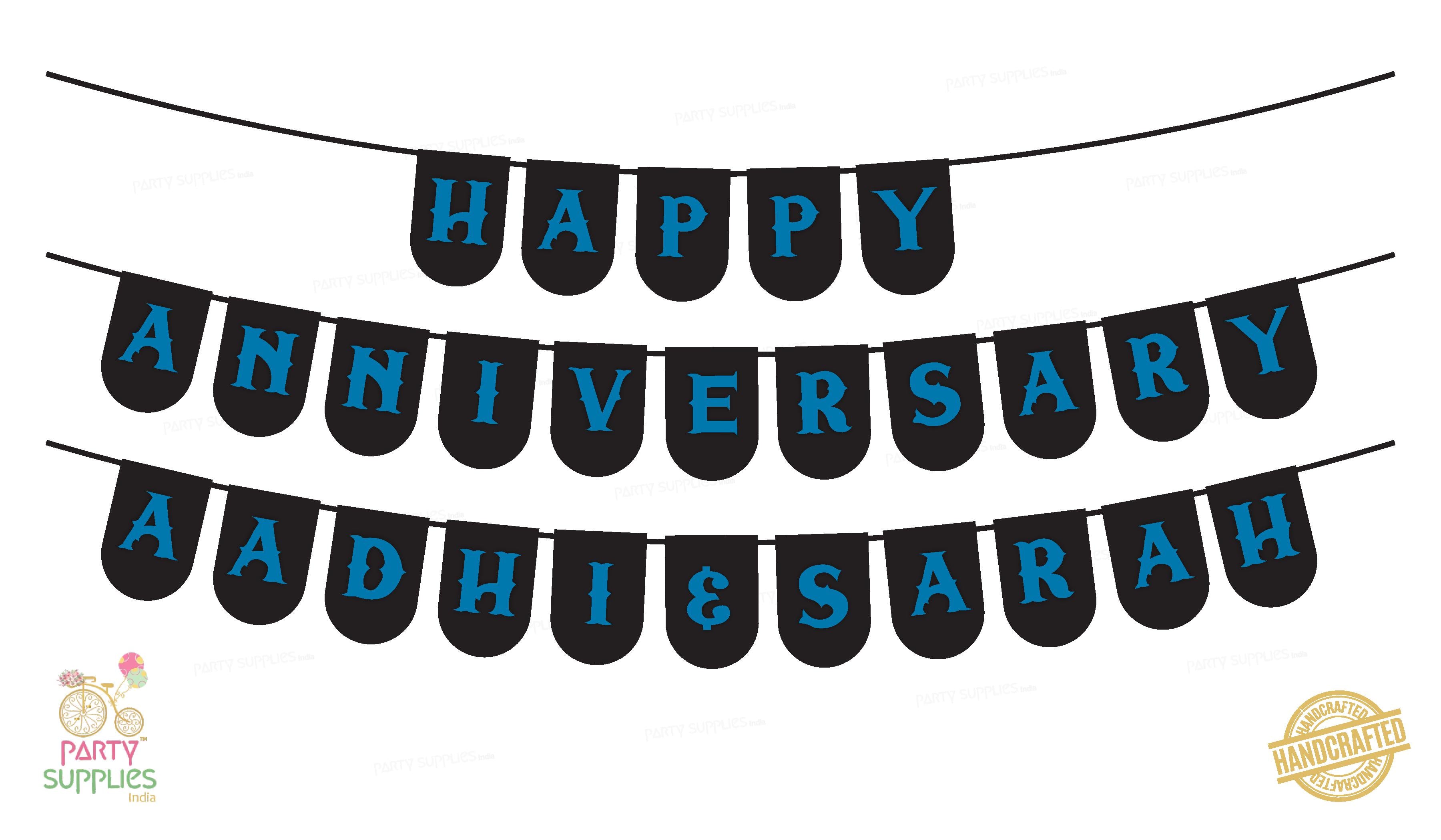Hand Crafted Black with Sky Blue Happy Anniversary Bunting