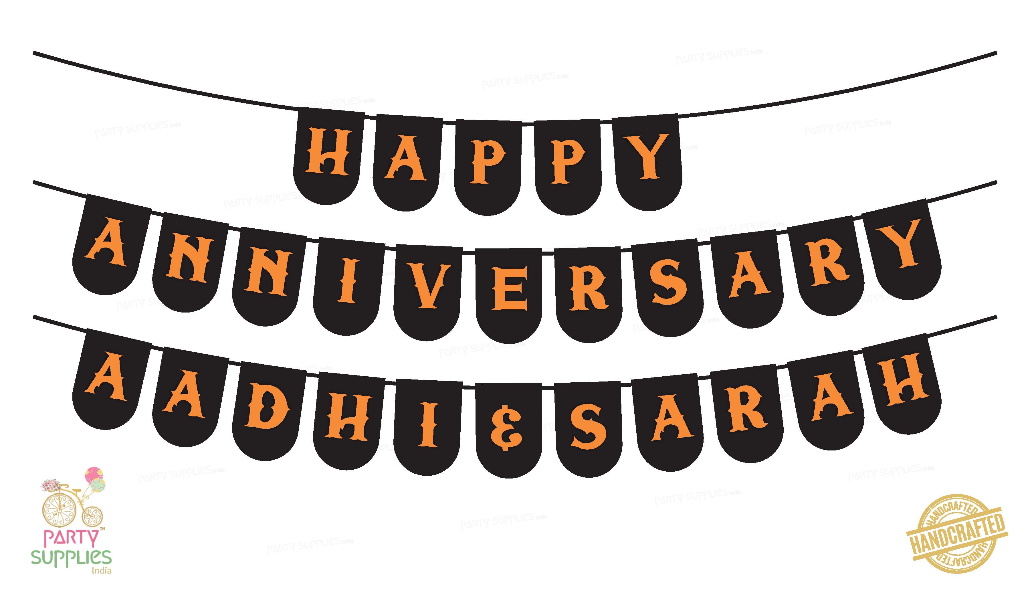 Hand Crafted Black with Orange Happy Anniversary Bunting