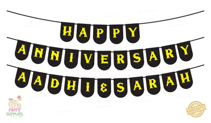 Hand Crafted Black with Yellow Happy Anniversary Bunting