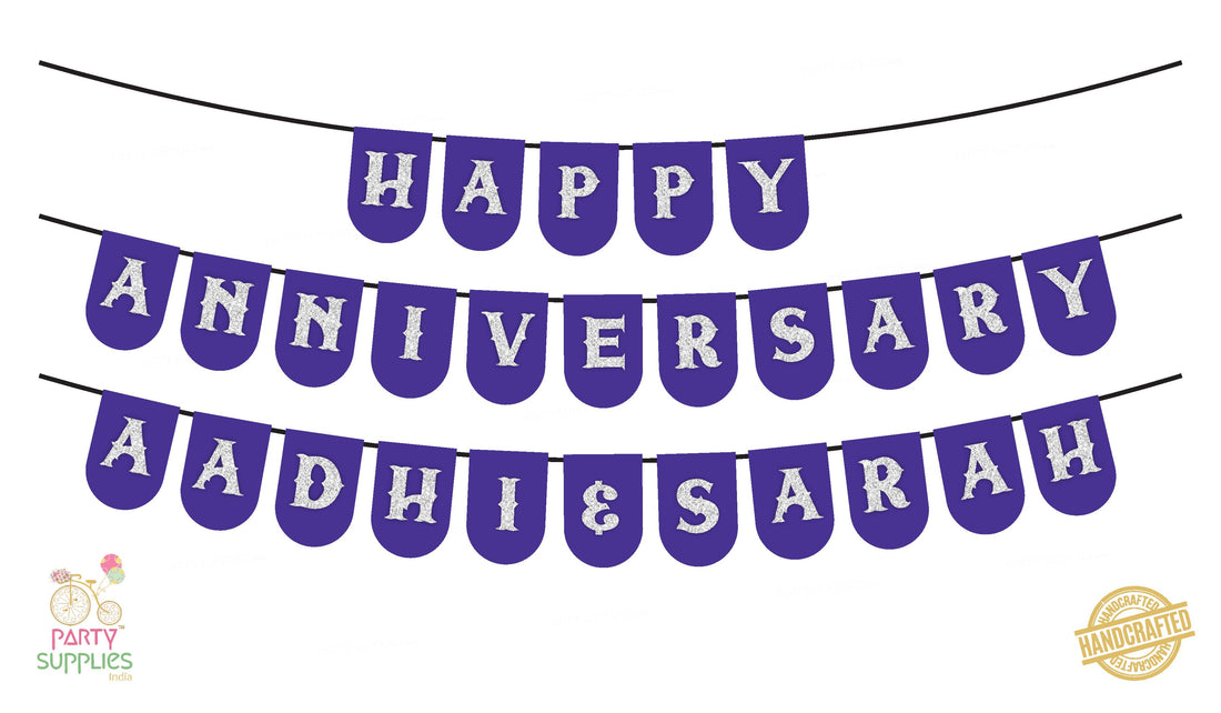 Hand Crafted Violet with Silver Happy Anniversary Bunting