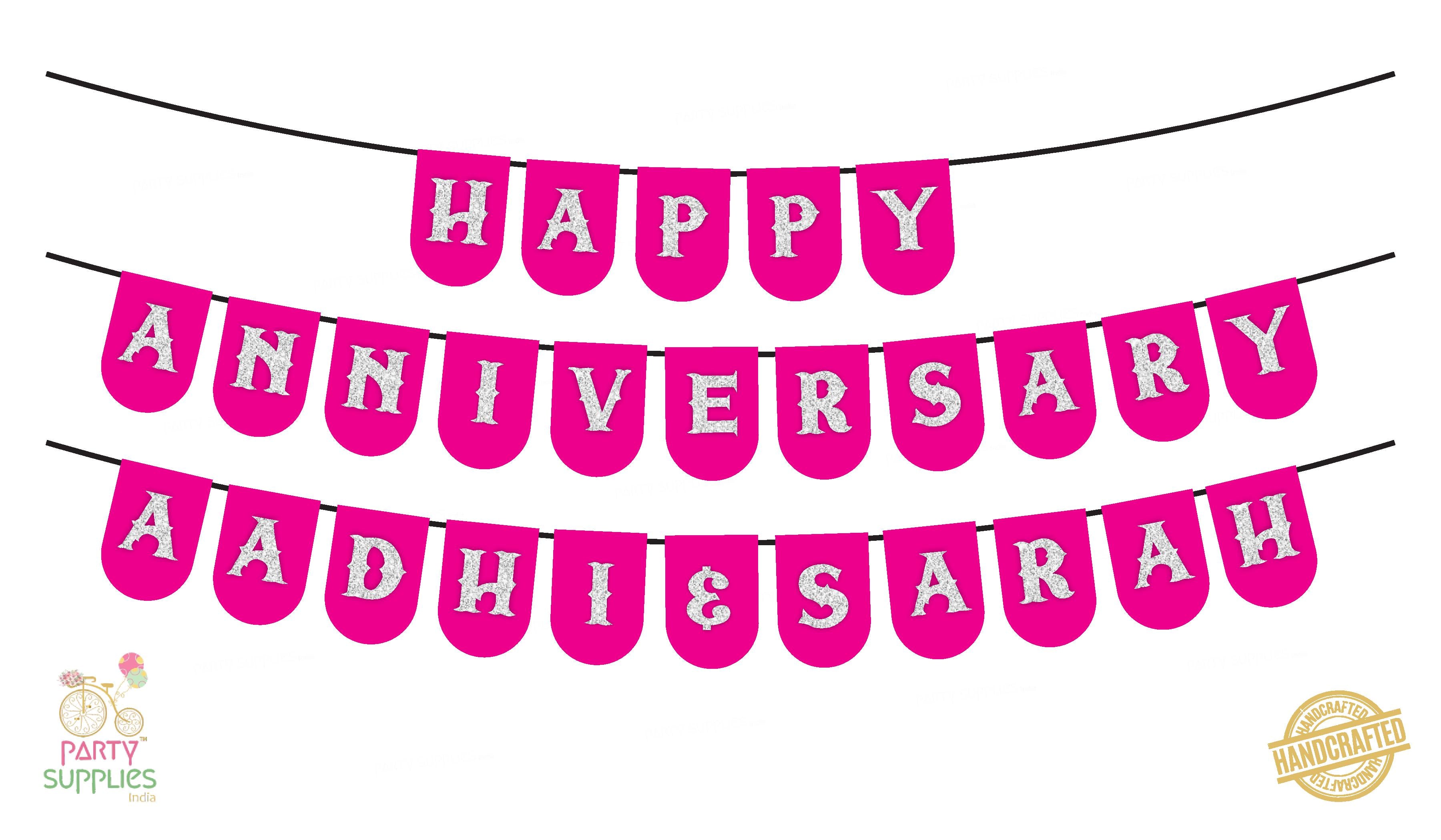 Hand Crafted Pink with Silver Happy Anniversary Bunting